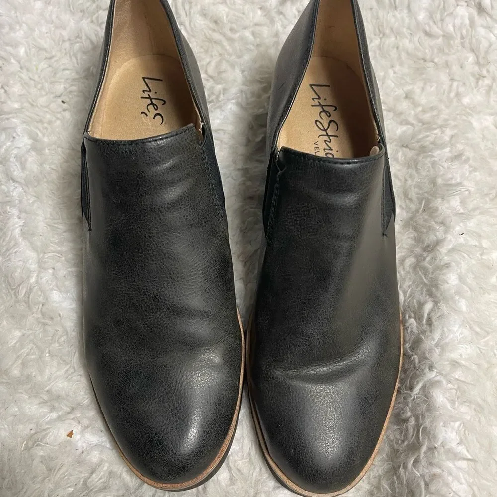 Life Stride Zora Wedge Slip On Shoes Gray/Brown Faux Leather SZ9.5M